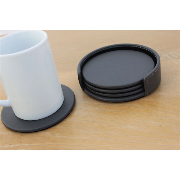 Set of four round coasters made of gray leatherette with a... from ASI 48125 Dacasso / DaCasso