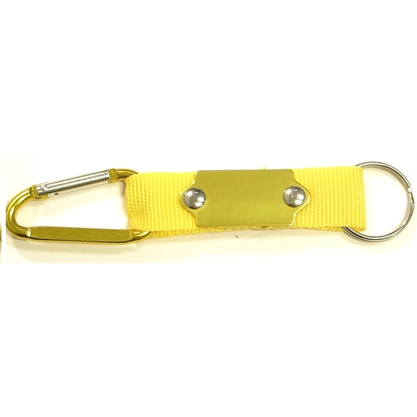 Carabiner with strap and metal plate,  solid aluminum construction.... from ASI 74585 Nu Promo International / Nu Promo Line