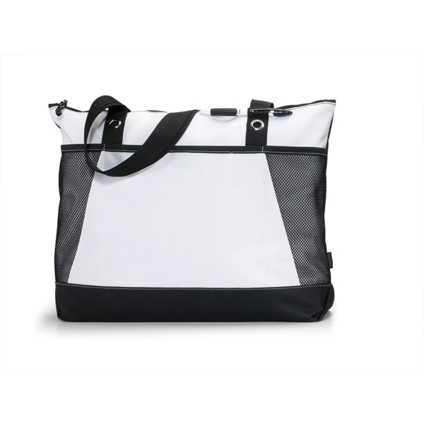 Polyester tote bag with zippered main compartment, front pocket, pen loop,... from ASI 56070 Gemline / Gemline®