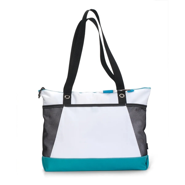 Polyester tote bag with zippered main compartment, front pocket, pen loop,... from ASI 56070 Gemline / Gemline®