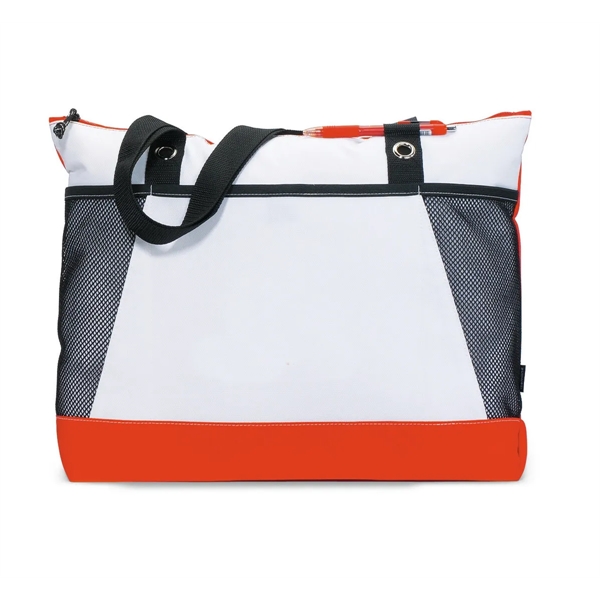 Polyester tote bag with zippered main compartment, front pocket, pen loop,... from ASI 56070 Gemline / Gemline®