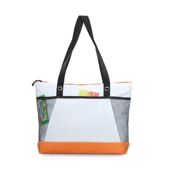 Polyester tote bag with zippered main compartment, front pocket, pen loop,... from ASI 56070 Gemline / Gemline®