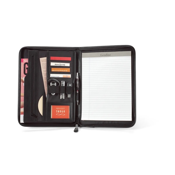 Black leather padfolio with front pocket and zippered closure.... from ASI 56070 Gemline / Gemline®