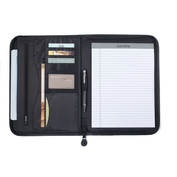 Black vegan leather padfolio with curved exterior pocket.... from ASI 56070 Gemline / Gemline®