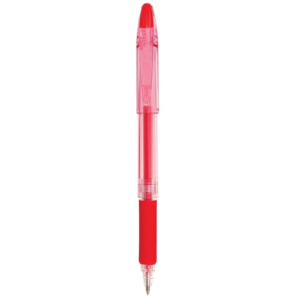 Capped gel roller pen with translucent plastic barrel and soft rubber... from ASI 56070 Gemline / Gemline®