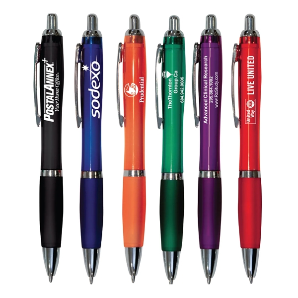 Metallic translucent colored retractable pen with a unique silver accent.... from ASI 68850 Markon Pen & Pencil Inc / Tee-Gee