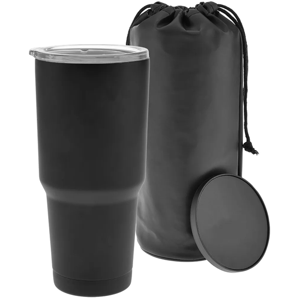 Gift set with 30-ounce insulated stainless steel tumbler and drink coaster... from ASI 71920 Moderne Glass Company Inc / MB Works Premium Line