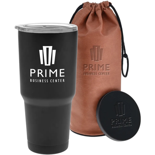 Gift set with 30-ounce insulated stainless steel tumbler and drink coaster... from ASI 71920 Moderne Glass Company Inc / MB Works Premium Line