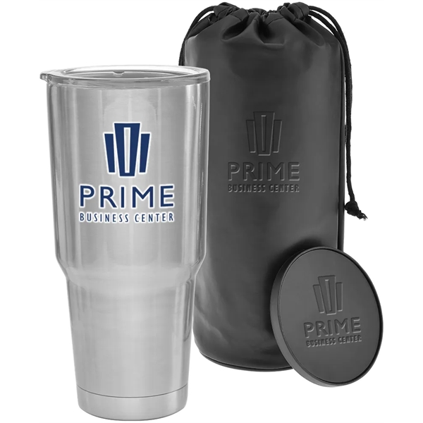 Gift set with 30-ounce insulated stainless steel tumbler and drink coaster... from ASI 71920 Moderne Glass Company Inc / MB Works Premium Line