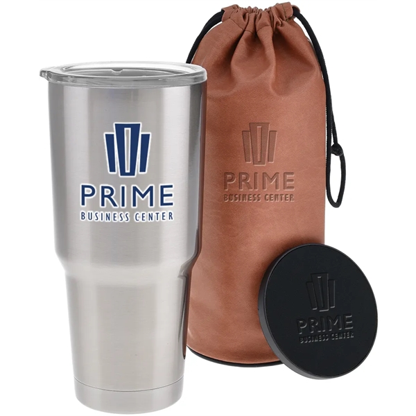 Gift set with 30-ounce insulated stainless steel tumbler and drink coaster... from ASI 71920 Moderne Glass Company Inc / MB Works Premium Line