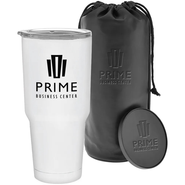 Gift set with 30-ounce insulated stainless steel tumbler and drink coaster... from ASI 71920 Moderne Glass Company Inc / MB Works Premium Line