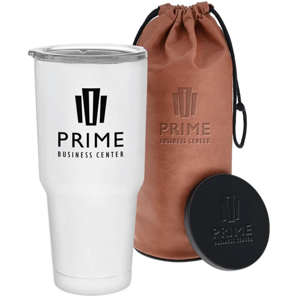 Gift set with 30-ounce insulated stainless steel tumbler and drink coaster... from ASI 71920 Moderne Glass Company Inc / MB Works Premium Line