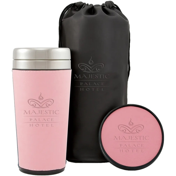 Gift with a 16 oz. travel cup with sleeve, coaster and... from ASI 71920 Moderne Glass Company Inc / MB Works Premium Line