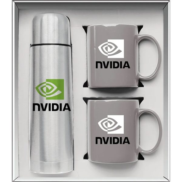 Gift set with a 1/2 liter stainless steel vacuum-insulated beverage carrier... from ASI 71920 Moderne Glass Company Inc / Glass America®