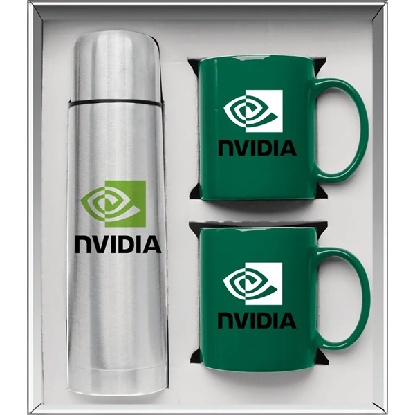 Gift set with a 1/2 liter stainless steel vacuum-insulated beverage carrier... from ASI 71920 Moderne Glass Company Inc / Glass America®