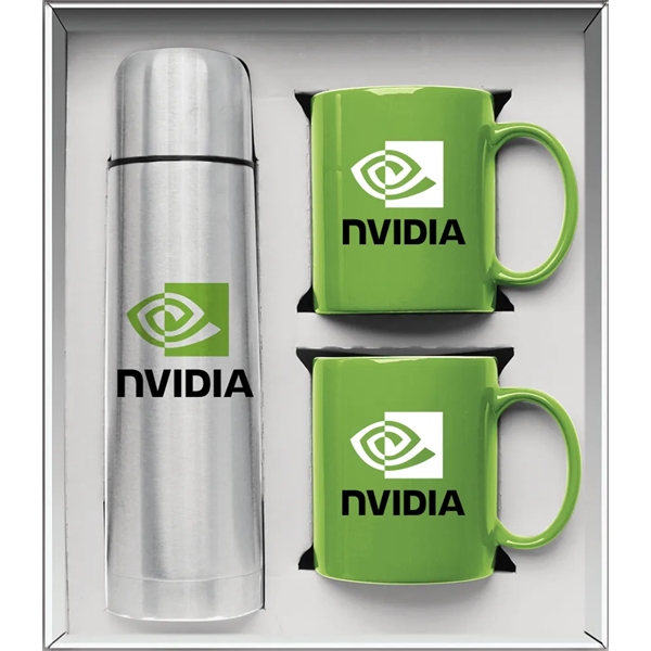 Gift set with a 1/2 liter stainless steel vacuum-insulated beverage carrier... from ASI 71920 Moderne Glass Company Inc / Glass America®