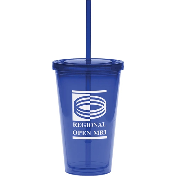 16 oz. double-walled colored tumbler with color straw and lid.... from ASI 71920 Moderne Glass Company Inc / Glass America®