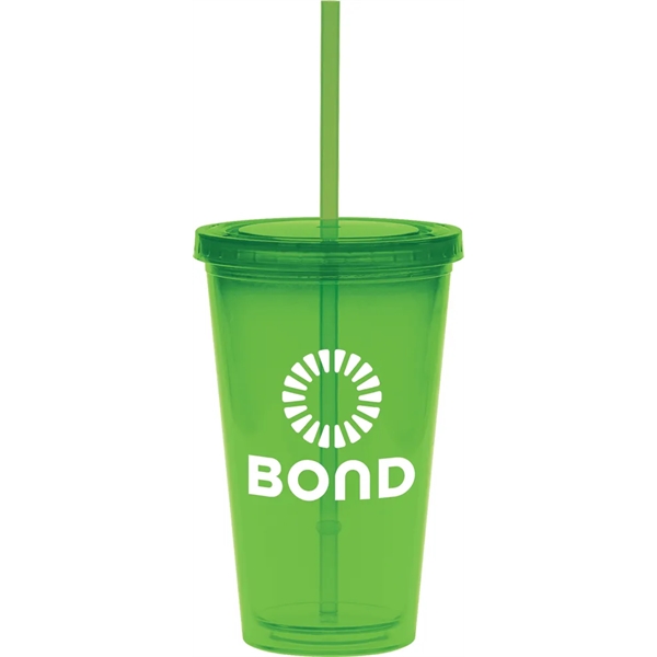16 oz. double-walled colored tumbler with color straw and lid.... from ASI 71920 Moderne Glass Company Inc / Glass America®