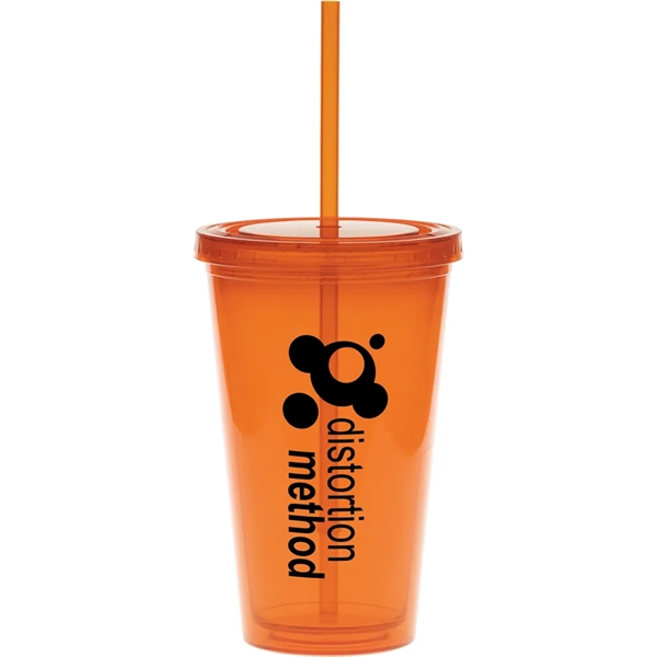 16 oz. double-walled colored tumbler with color straw and lid.... from ASI 71920 Moderne Glass Company Inc / Glass America®