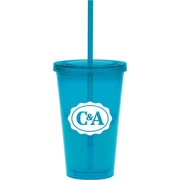 16 oz. double-walled colored tumbler with color straw and lid.... from ASI 71920 Moderne Glass Company Inc / Glass America®