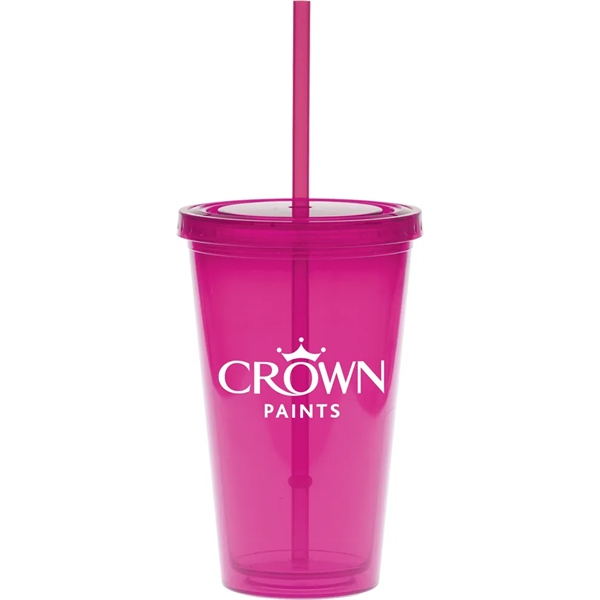 16 oz. double-walled colored tumbler with color straw and lid.... from ASI 71920 Moderne Glass Company Inc / Glass America®