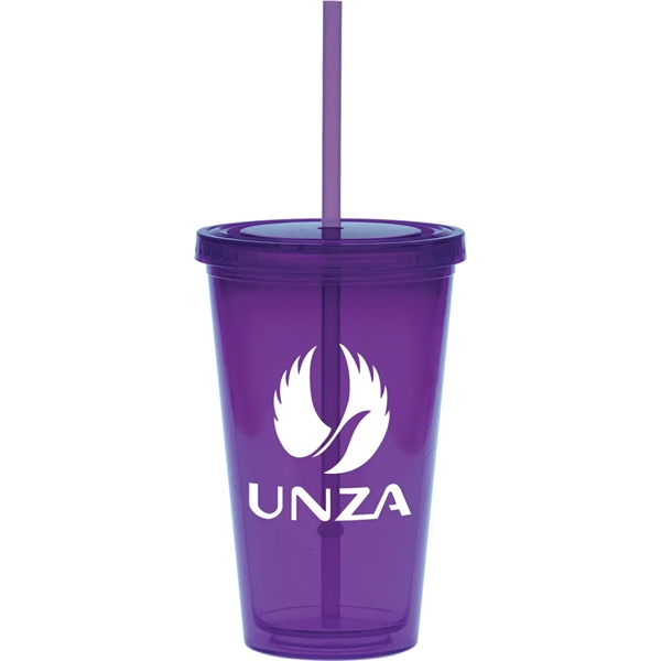 16 oz. double-walled colored tumbler with color straw and lid.... from ASI 71920 Moderne Glass Company Inc / Glass America®