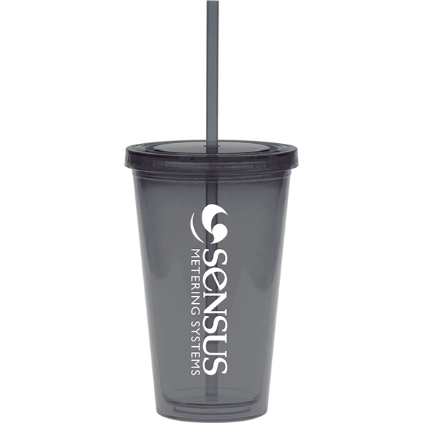 16 oz. double-walled colored tumbler with color straw and lid.... from ASI 71920 Moderne Glass Company Inc / Glass America®