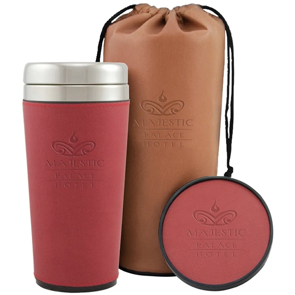 Three-piece gift set includes a debossed bag, coaster and tumbler with... from ASI 71920 Moderne Glass Company Inc / MB Works Premium Line