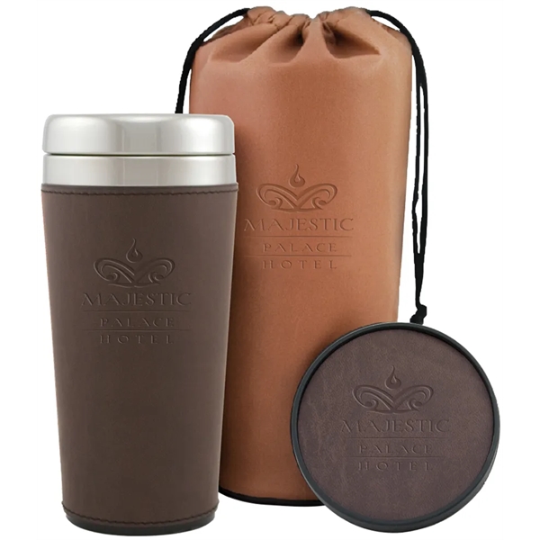 Three-piece gift set includes a debossed bag, coaster and tumbler with... from ASI 71920 Moderne Glass Company Inc / MB Works Premium Line