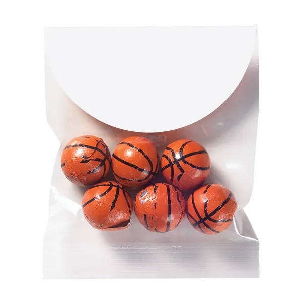 Basketball themed header bag filled with 6 foil wrapped chocolate basketballs.... from ASI 71685 Midnite Snax®