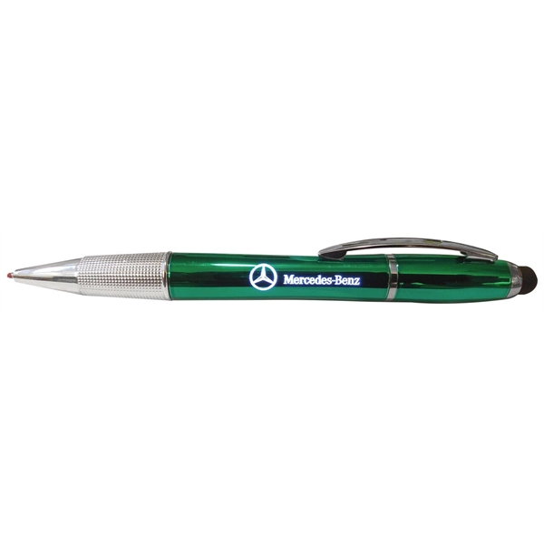 Plastic pen with chrome-plated metal look and light-up logo.... from ASI 30442 Above & Beyond Advertising Products