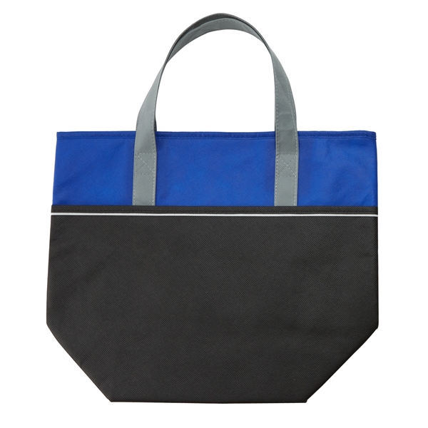 Insulated non-woven cooler tote bag with three-tone design, zippered closure, front... from ASI 52840 Evans Manufacturing