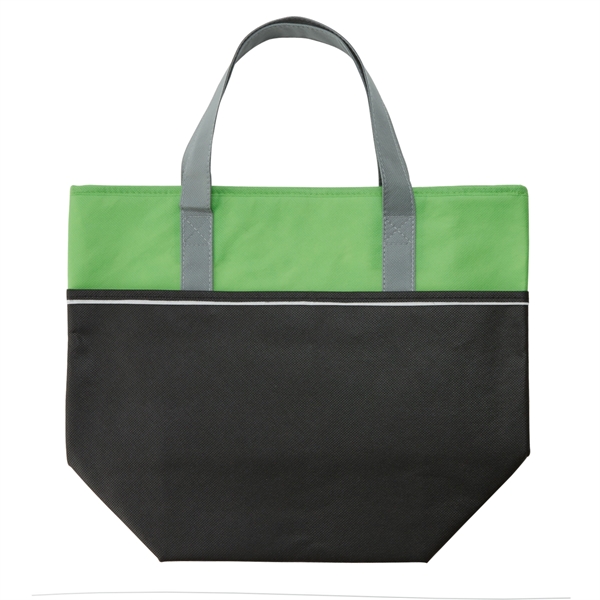 Insulated non-woven cooler tote bag with three-tone design, zippered closure, front... from ASI 52840 Evans Manufacturing