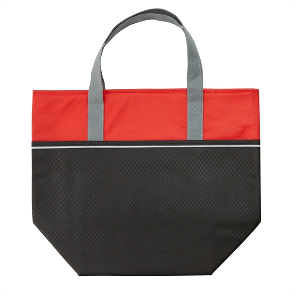 Insulated non-woven cooler tote bag with three-tone design, zippered closure, front... from ASI 52840 Evans Manufacturing