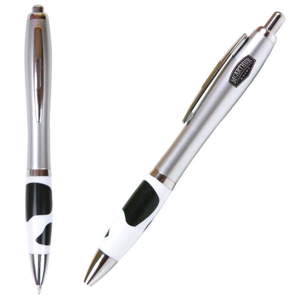 Click-action ballpoint pen with curvy barrel, metallic silver accents, medium point... from ASI 79530 Prime Line / Jetline