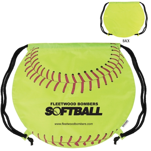 Softball themed drawstring backpack with adjustable soft black nylon shoulder strap... from ASI 79530 Prime Line / Jetline