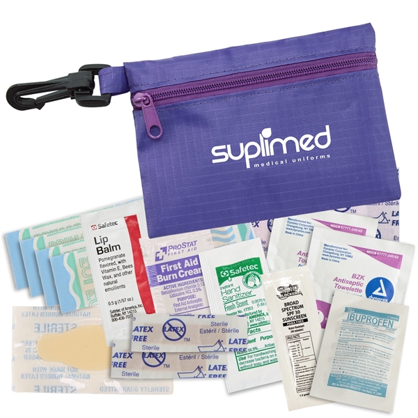 Deluxe mini first aid kit with clip has lip balm, ibuprofen,... from ASI 52840 Evans Manufacturing