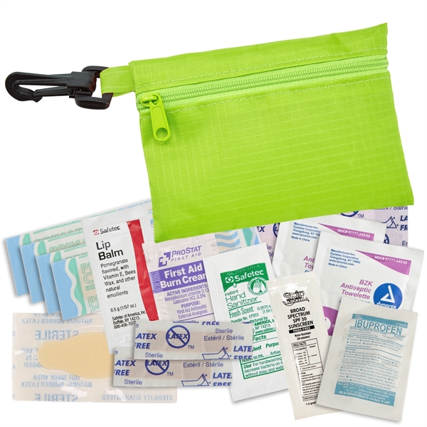 Deluxe mini first aid kit with clip has lip balm, ibuprofen,... from ASI 52840 Evans Manufacturing