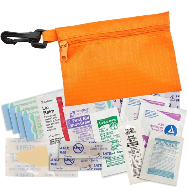 Deluxe mini first aid kit with clip has lip balm, ibuprofen,... from ASI 52840 Evans Manufacturing