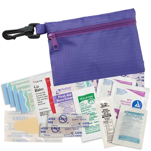 Deluxe mini first aid kit with clip has lip balm, ibuprofen,... from ASI 52840 Evans Manufacturing
