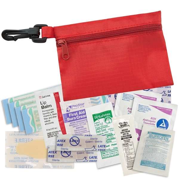 Deluxe mini first aid kit with clip has lip balm, ibuprofen,... from ASI 52840 Evans Manufacturing