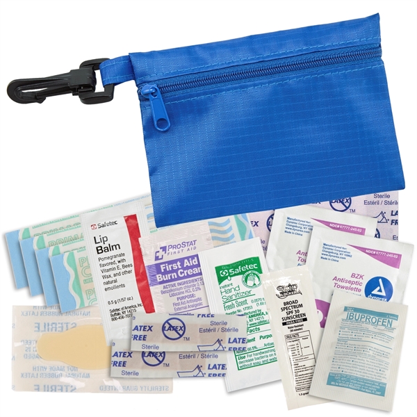 Deluxe mini first aid kit with clip has lip balm, ibuprofen,... from ASI 52840 Evans Manufacturing