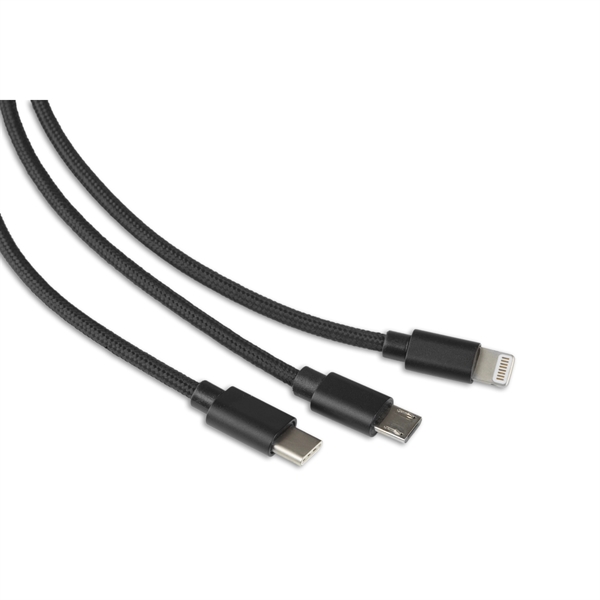 Four foot 3-in-1 plastic and aluminum charging cable with Type-C, MicroUSB... from ASI 91435 Tomax USA / Tomax