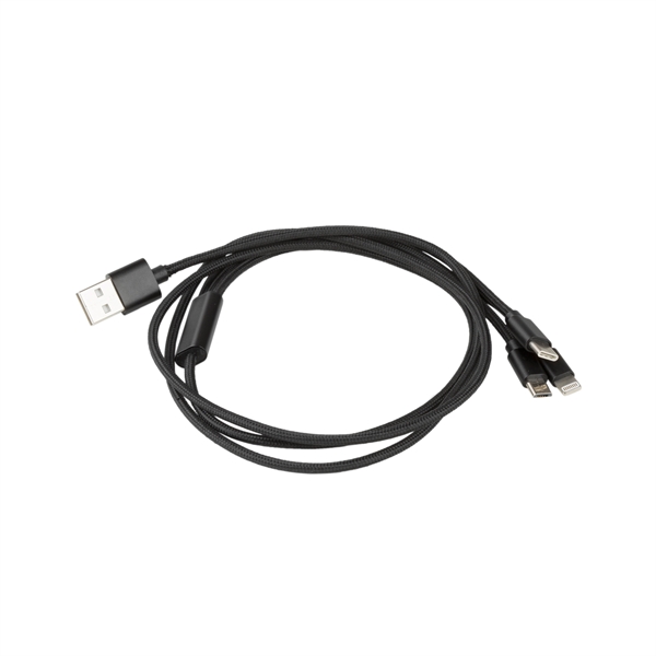Four foot 3-in-1 plastic and aluminum charging cable with Type-C, MicroUSB... from ASI 91435 Tomax USA / Tomax