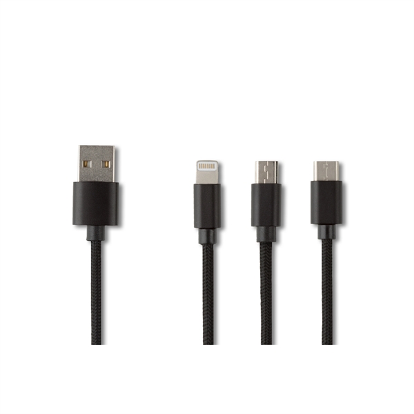 Four foot 3-in-1 plastic and aluminum charging cable with Type-C, MicroUSB... from ASI 91435 Tomax USA / Tomax
