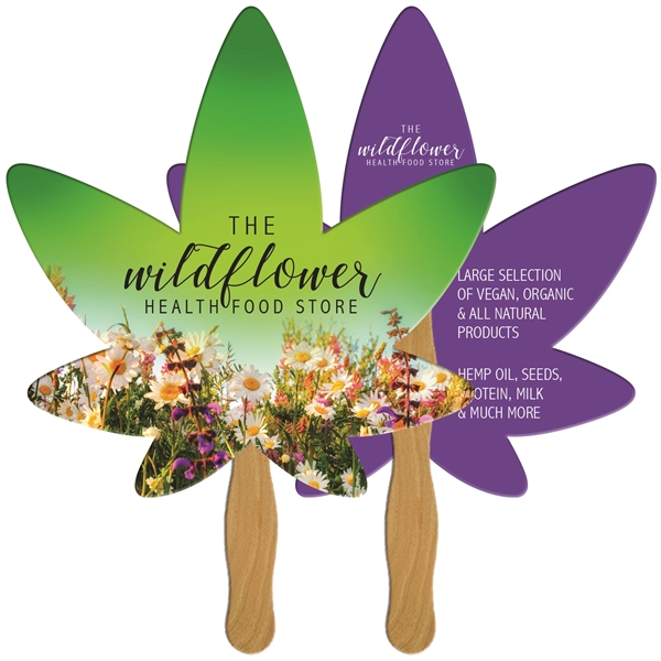 Cannabis shaped digital economy fans with double sided film lamination.... from ASI 67620 Lion Circle Corp / Lion/Circle