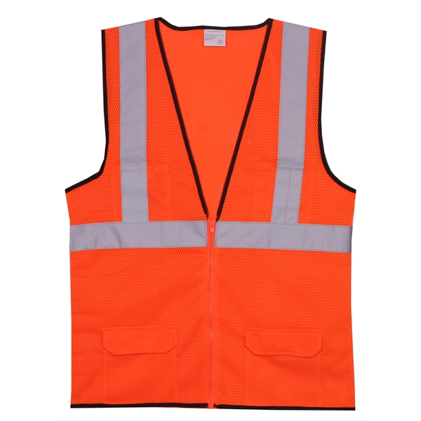 Zippered orange mesh safety vest with a 360-degree 2" reflective horizontal... from ASI 31260 AdCapitol