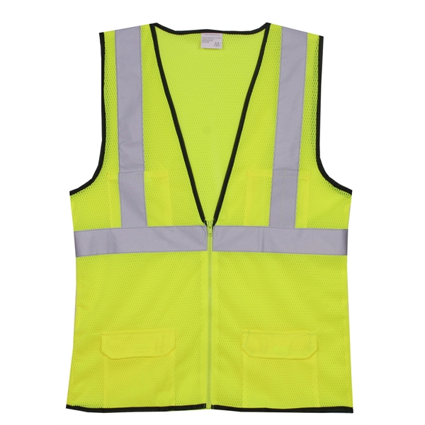 Zippered yellow mesh safety vest with a 360-degree 2" reflective horizontal... from ASI 31260 AdCapitol