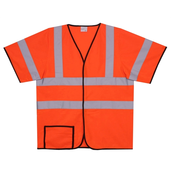 L/XL solid orange short-sleeve safety vest with reflective horizontal/vertical stripes and... from ASI 31260 AdCapitol