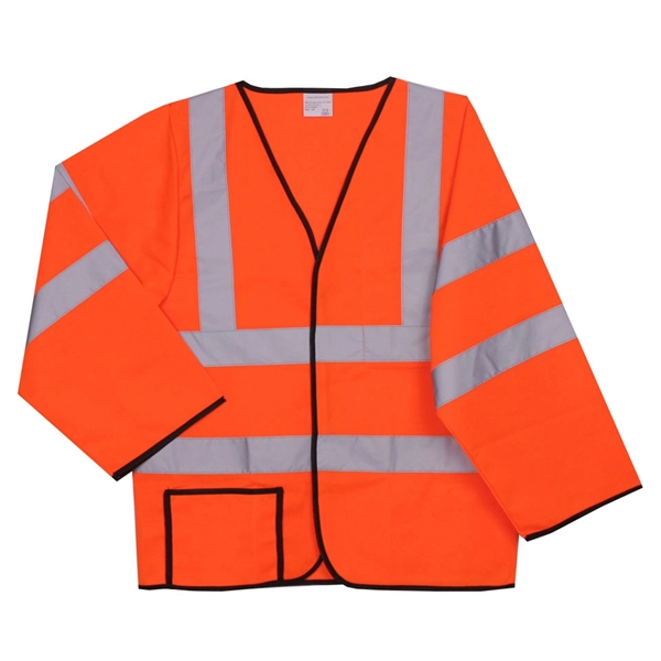 L/XL orange solid long-sleeve safety vest with horizontal/vertical reflective stripes and... from ASI 31260 AdCapitol